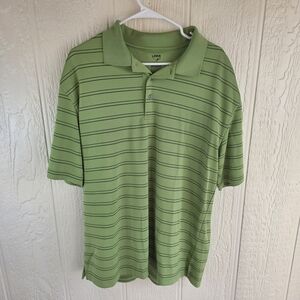 Links Men's Polo in Light Green with Black Stripes, Size XL
